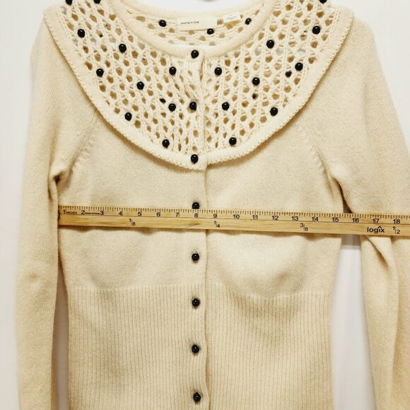 Anthropologie sleeping on snow cream colored marble beads cardigan sweater SZ S - Picture 7 of 11